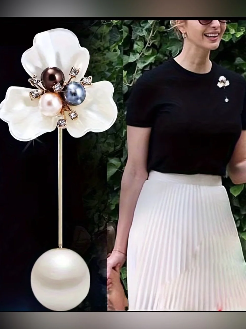 Pearl Floral Brooch Pin - Multicolor Pearls on White Flower NEW With Box